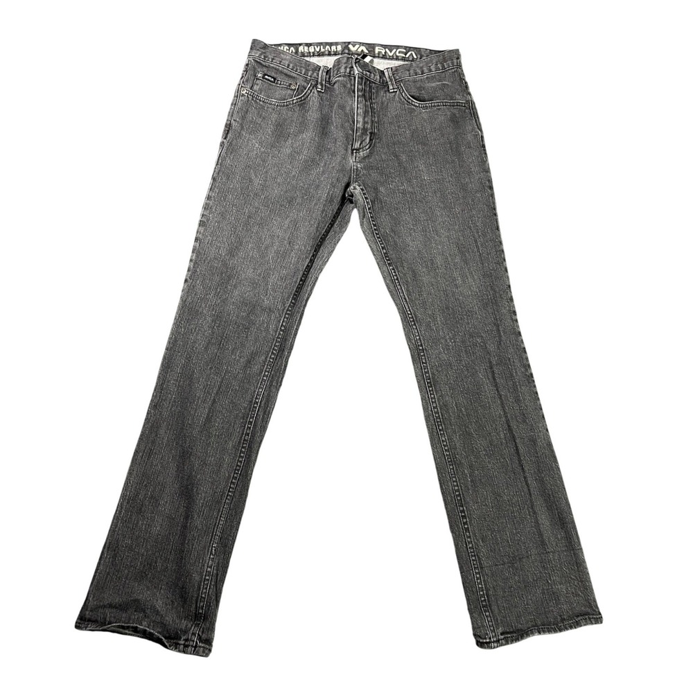 RVCA Regvlars Men's 32 Straight Leg Jeans Washed Black Stretch Denim Skater